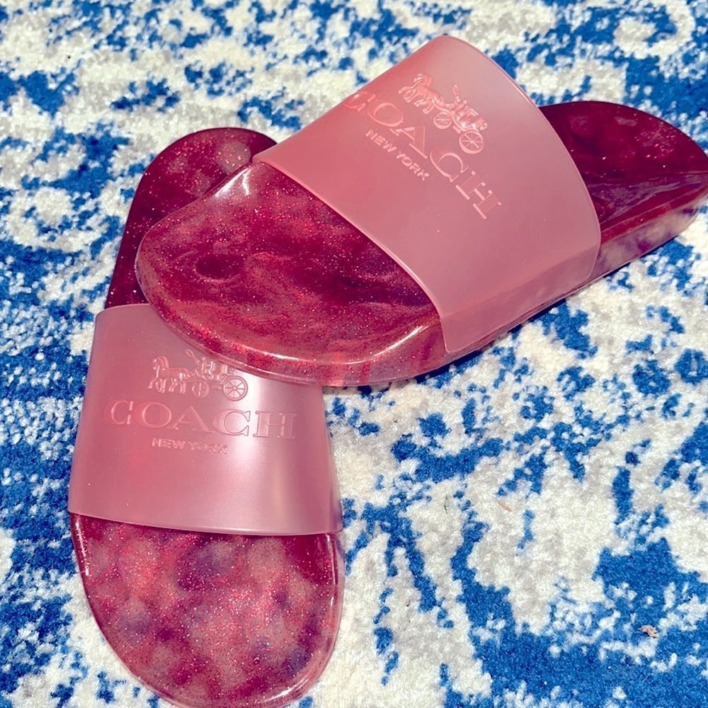 Coach candy apple pink with monogram soul slides size 9